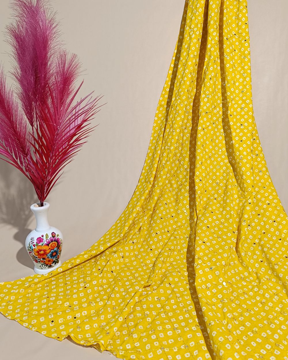 Cotton Abla Work Yellow Colour 42 Inches Width