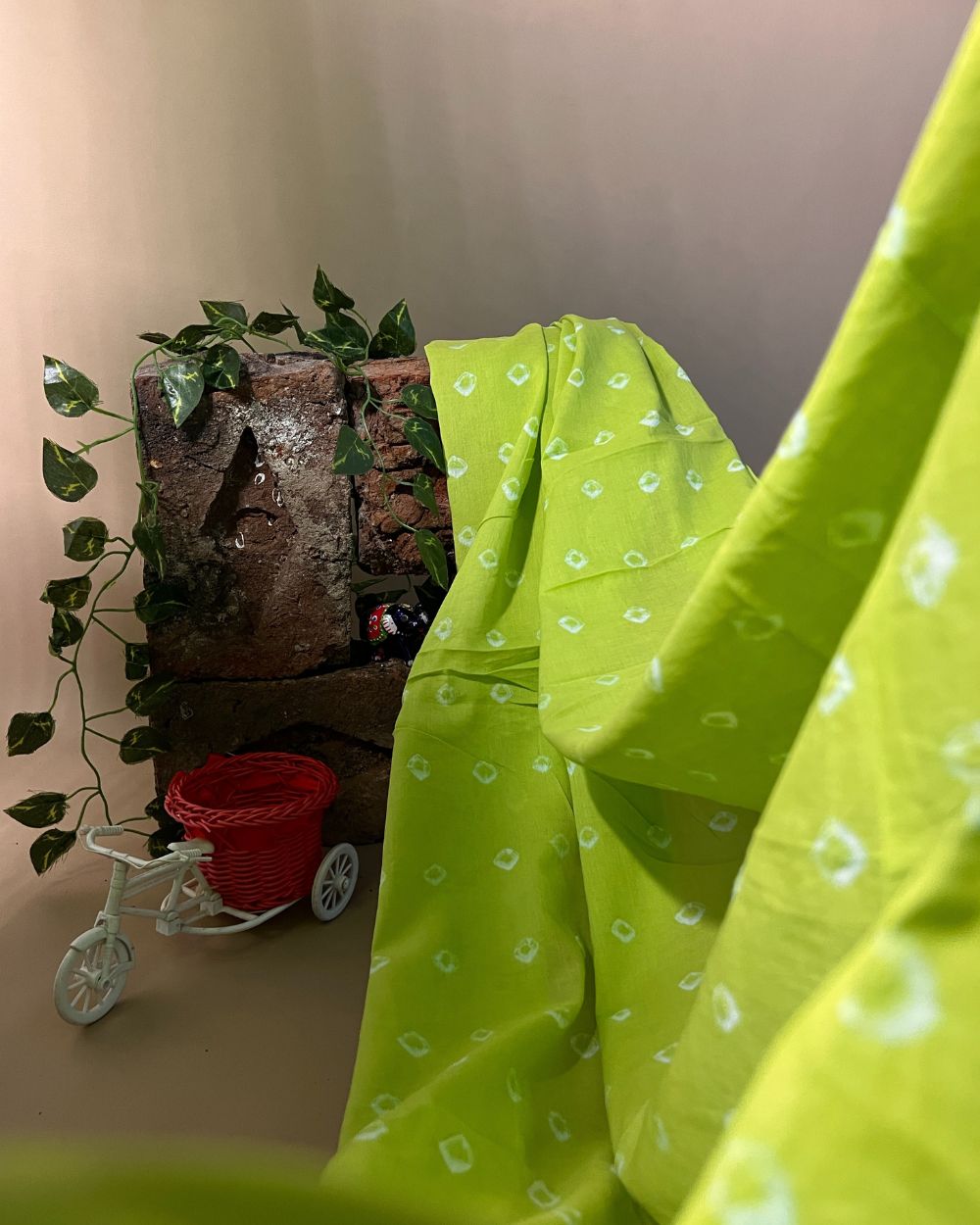 Pure Soft Cotton Bandhani Print Parrot Green Colour 44 Inches Width