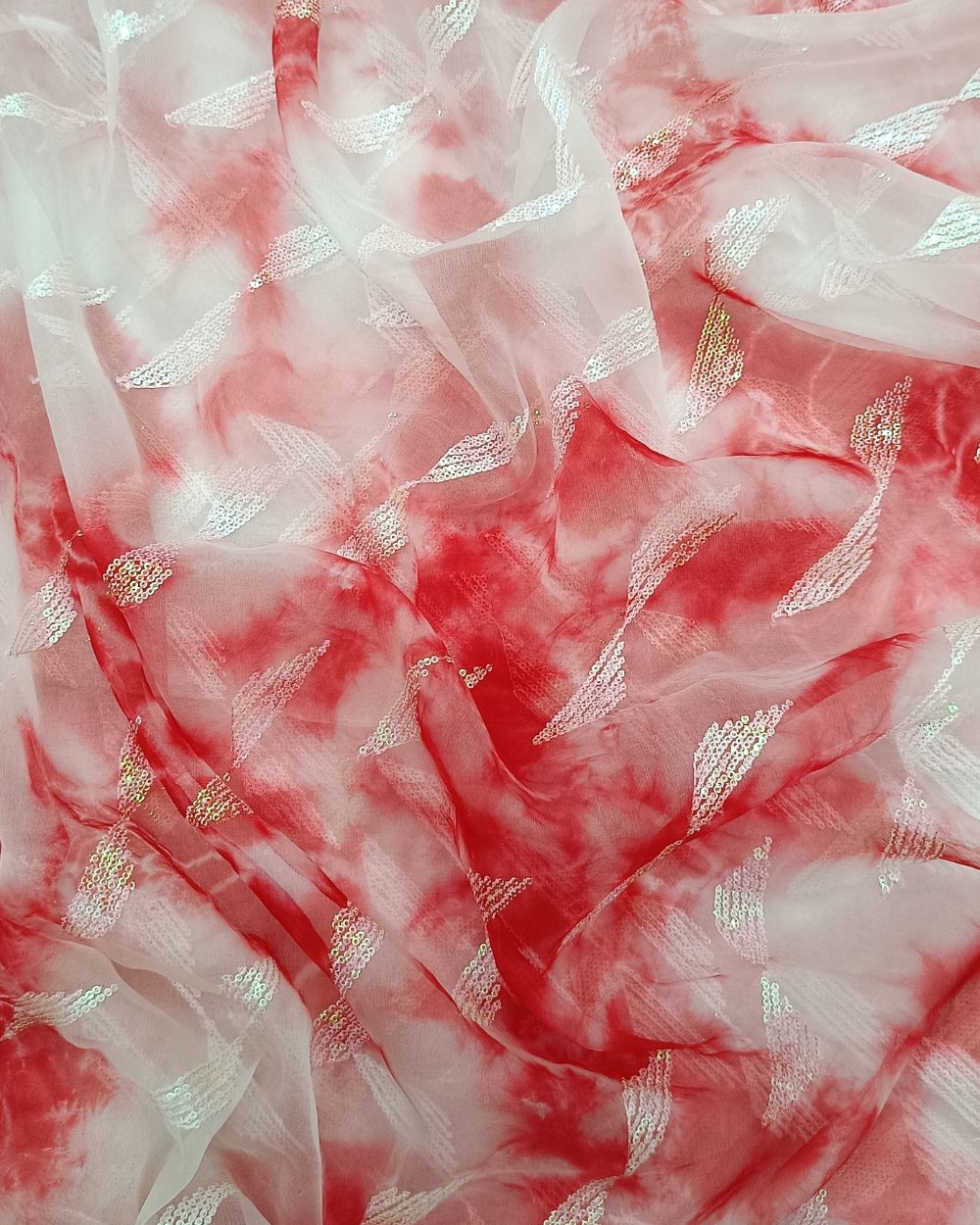 Organza Shibori Work Red Colour 44 Inches Width