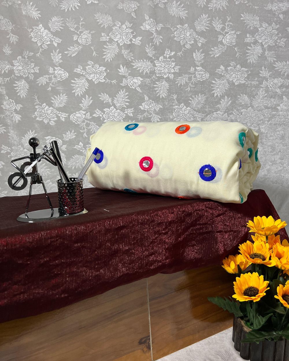 Rayon Gamthi(Rajasthani) Work Off White (Multicolor) 44 Inches Width