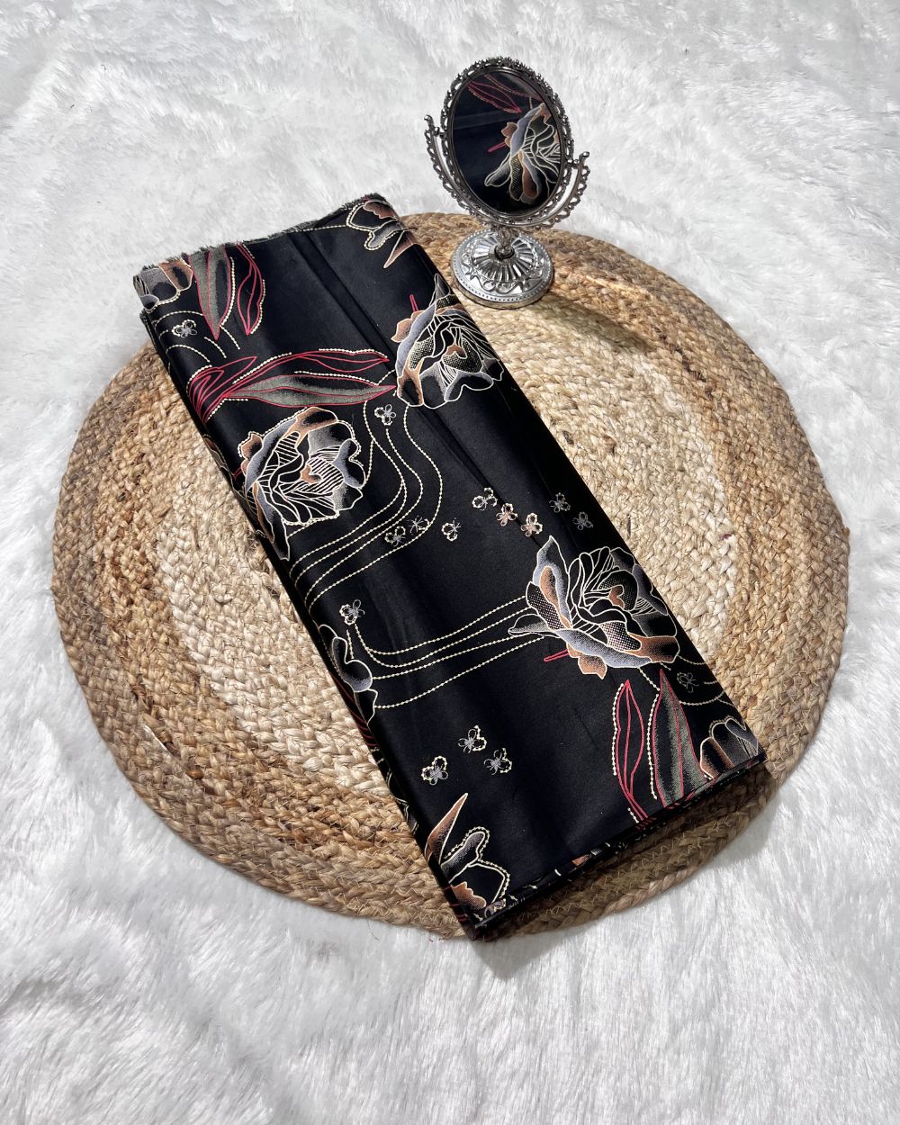 Printed Glaze Cotton Black Colour 42 Inches Width