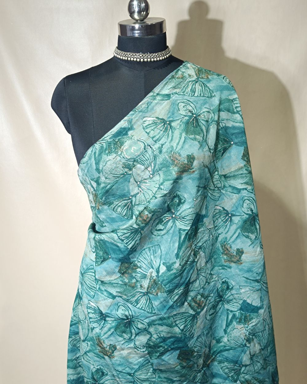 Printed Muslin (Foil) Teal Green Colour 42 Inches Width