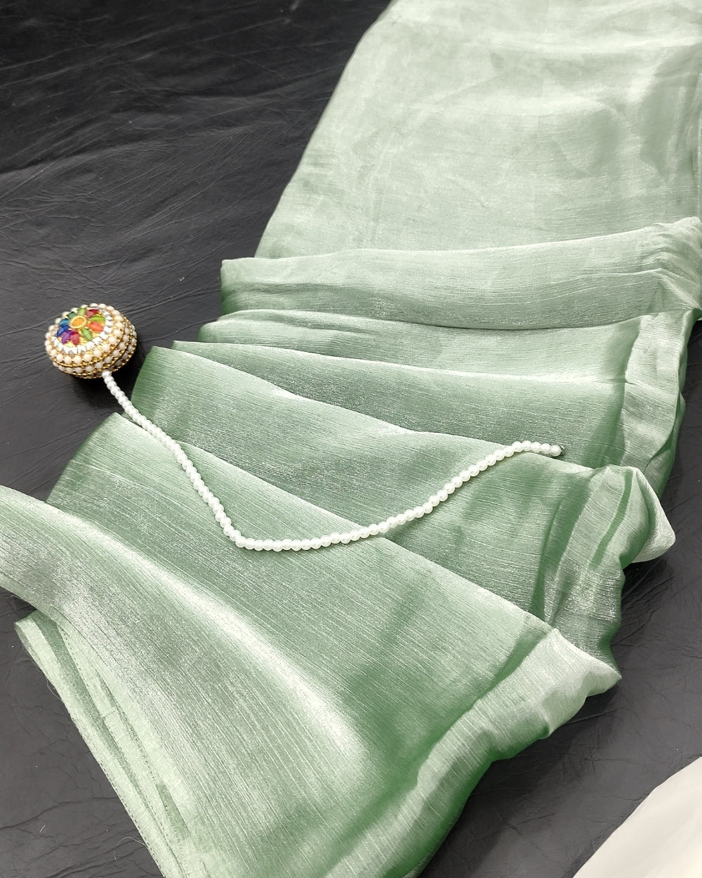 Plain Jimmy-Choo Saree Without Blouse Pastel Green Colour 45 Inches Width