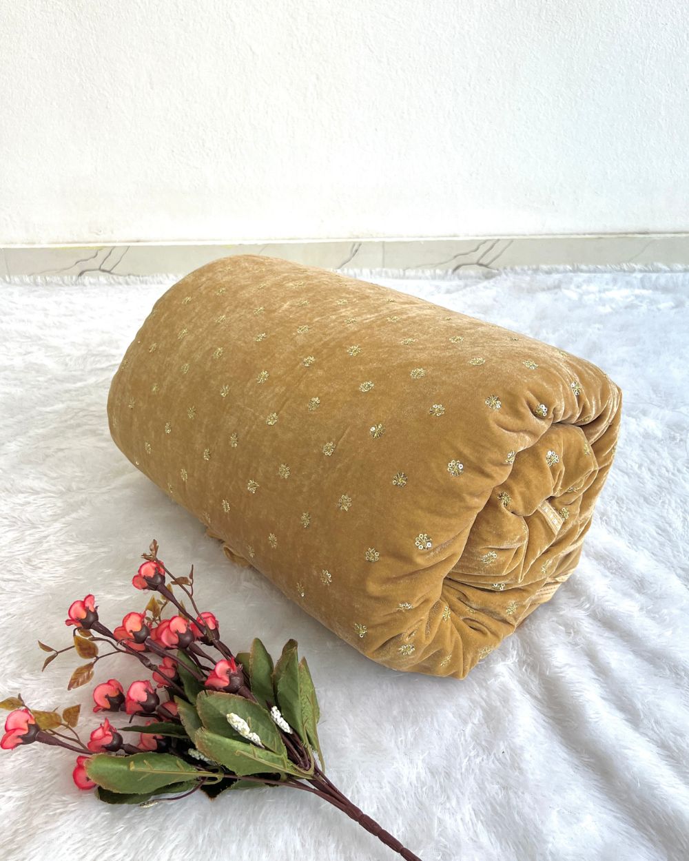 Premium Velvet Butti Work Golden Colour 44 Inches Width