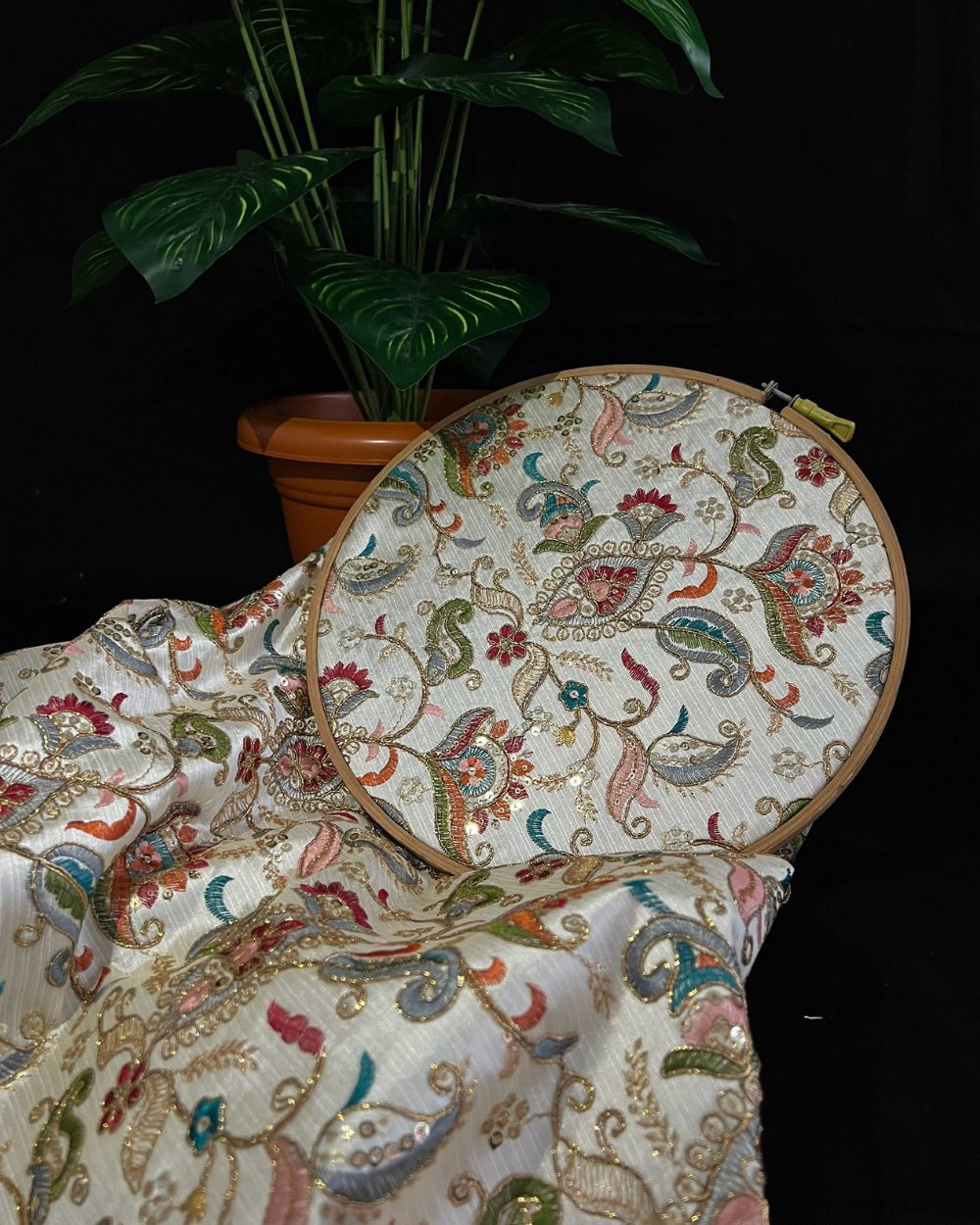 Mulberry Work Pearl White (Multicolor) 44 Inches Width