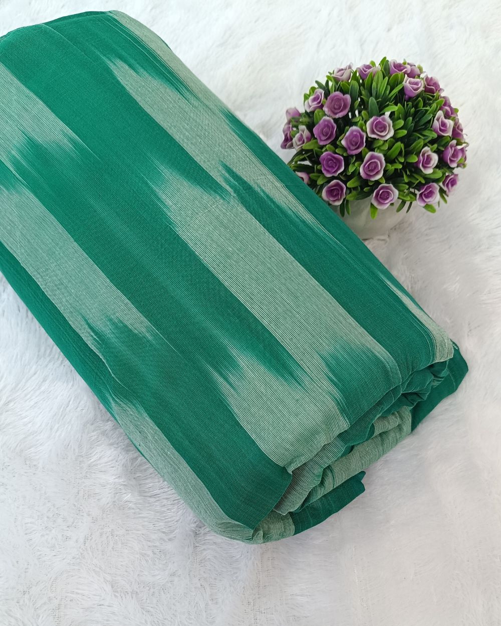 Woven Pure Cotton Ikat Sea Green Colour 42 Inches Width