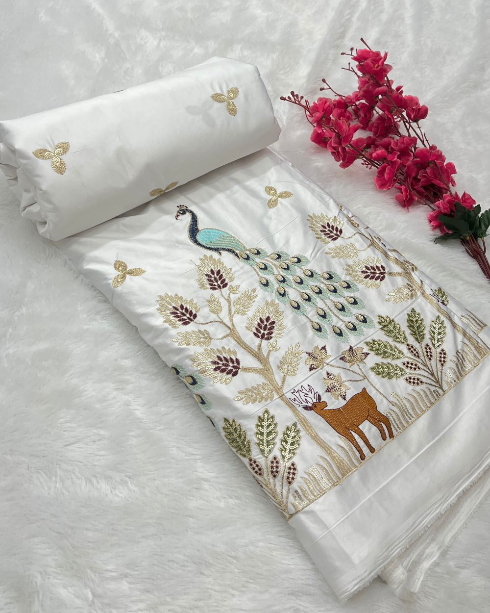 Malai Silk Work White Colour 56 Inches Width
