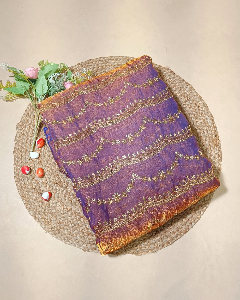 Space Silk Work Copper Lavender Colour 46 Inches Width