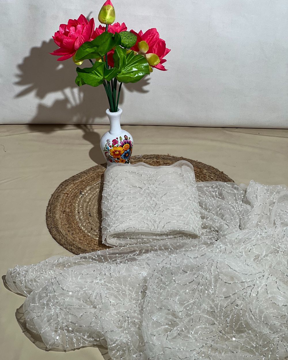 Imported Net Work Off White Colour 62 Inches Width