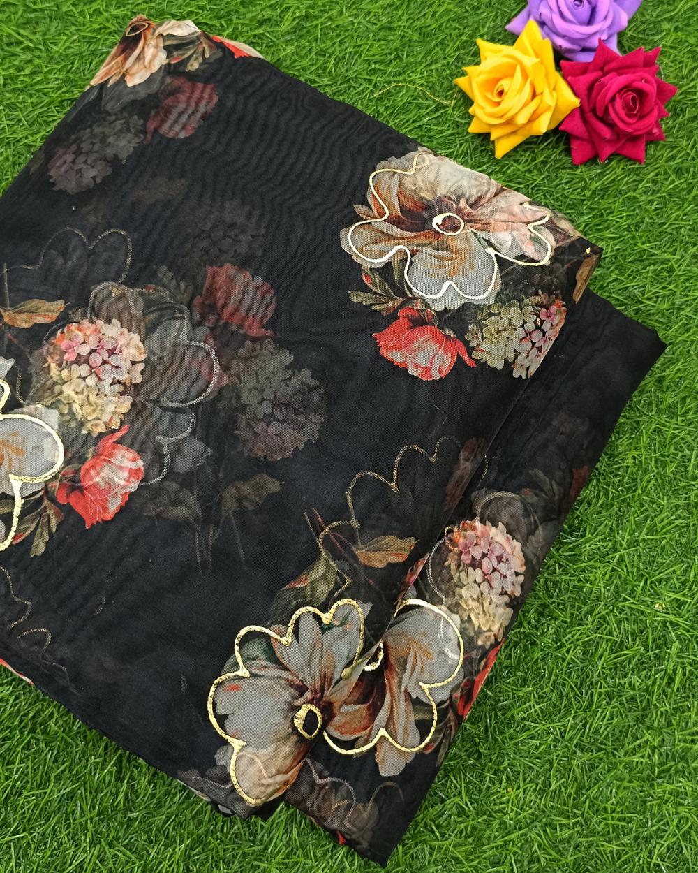 Premium Printed Organza Foil Black Colour 43 Inches Width