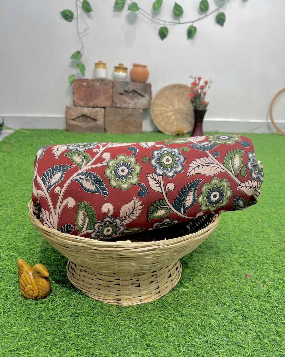 Hand Block Printed Cotton Kalamkari Maroon Colour 47 Inches Width
