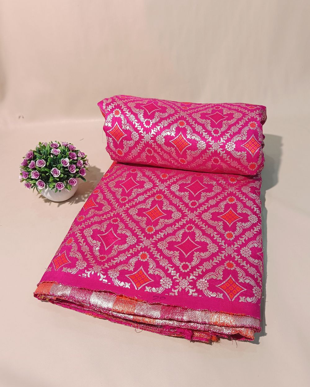 Jacquard Brocade Rani Pink Colour 42 Inches Width