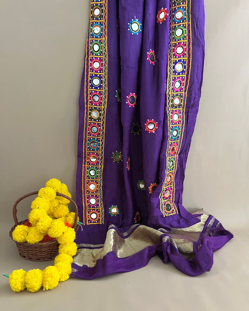 Abla Work Dupatta Cotton Silk Purple Colour 42 Inches Width