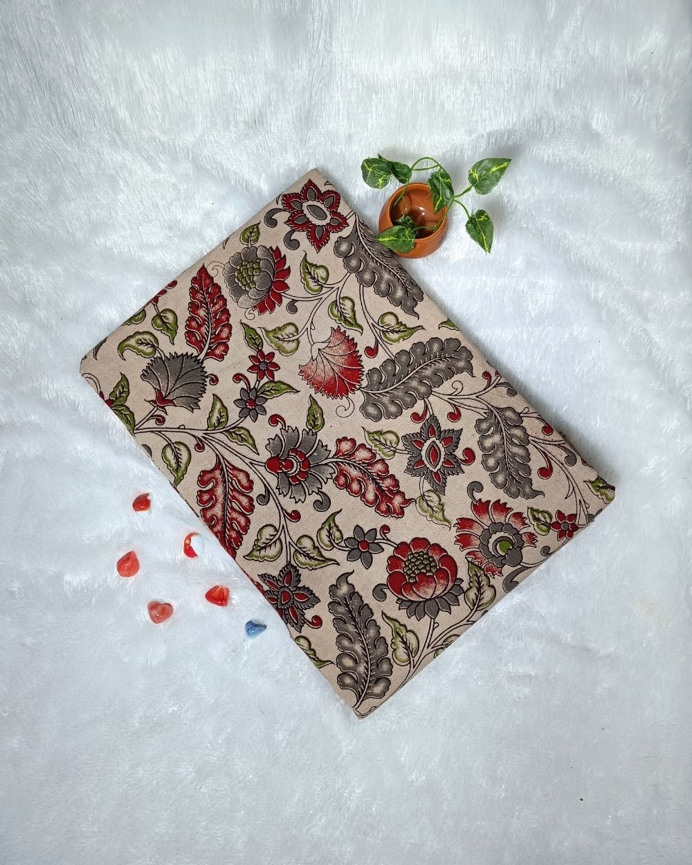 Hand Block Printed Cotton Kalamkari Cream Colour 46 Inches Width