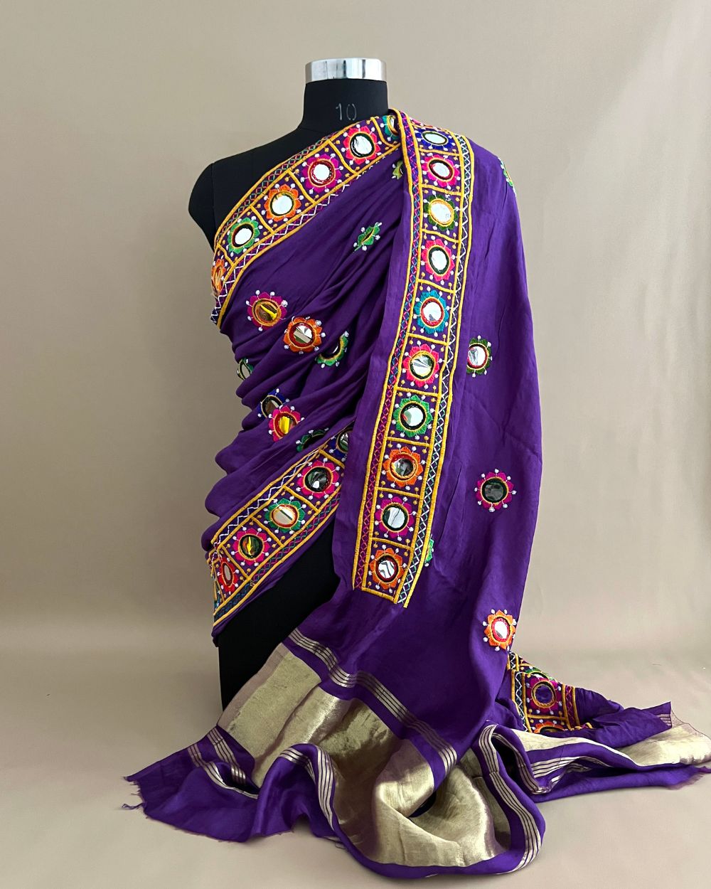 Abla Work Dupatta Cotton Silk Purple Colour 42 Inches Width