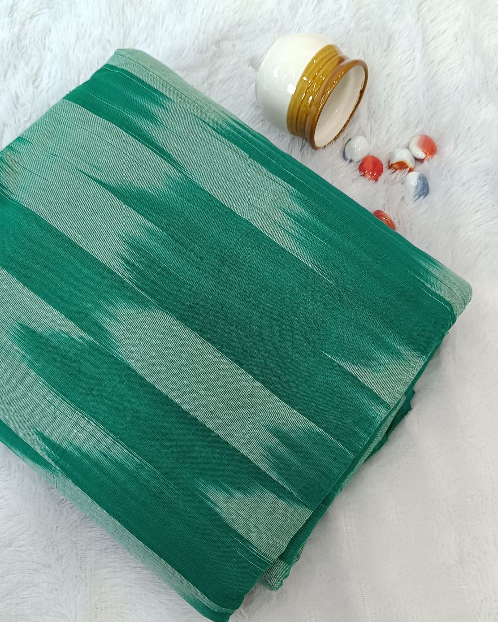 Woven Pure Cotton Ikat Sea Green Colour 42 Inches Width
