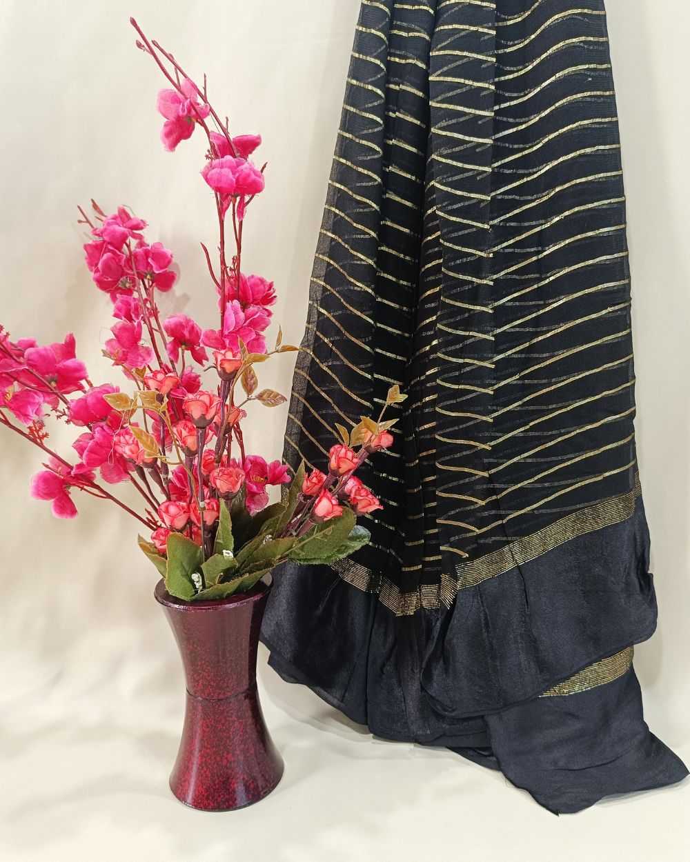 Pure Viscose Saree Without Blouse Black Colour