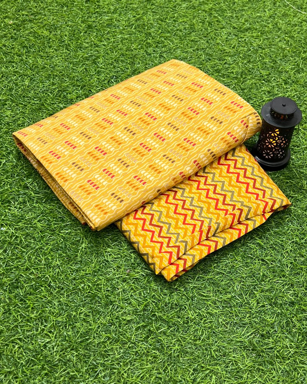 Printed Muslin Modal Unstitched Top (2.40 mtr) & Bottom (2 mtr) Set Mustard Yellow Colour 42 Inches Width