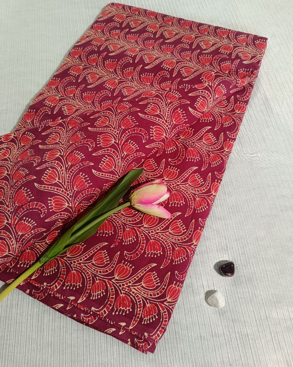 Ajrakh Cotton Natural Dye Block Printed Pinkish Red Colour 44 Inches Width