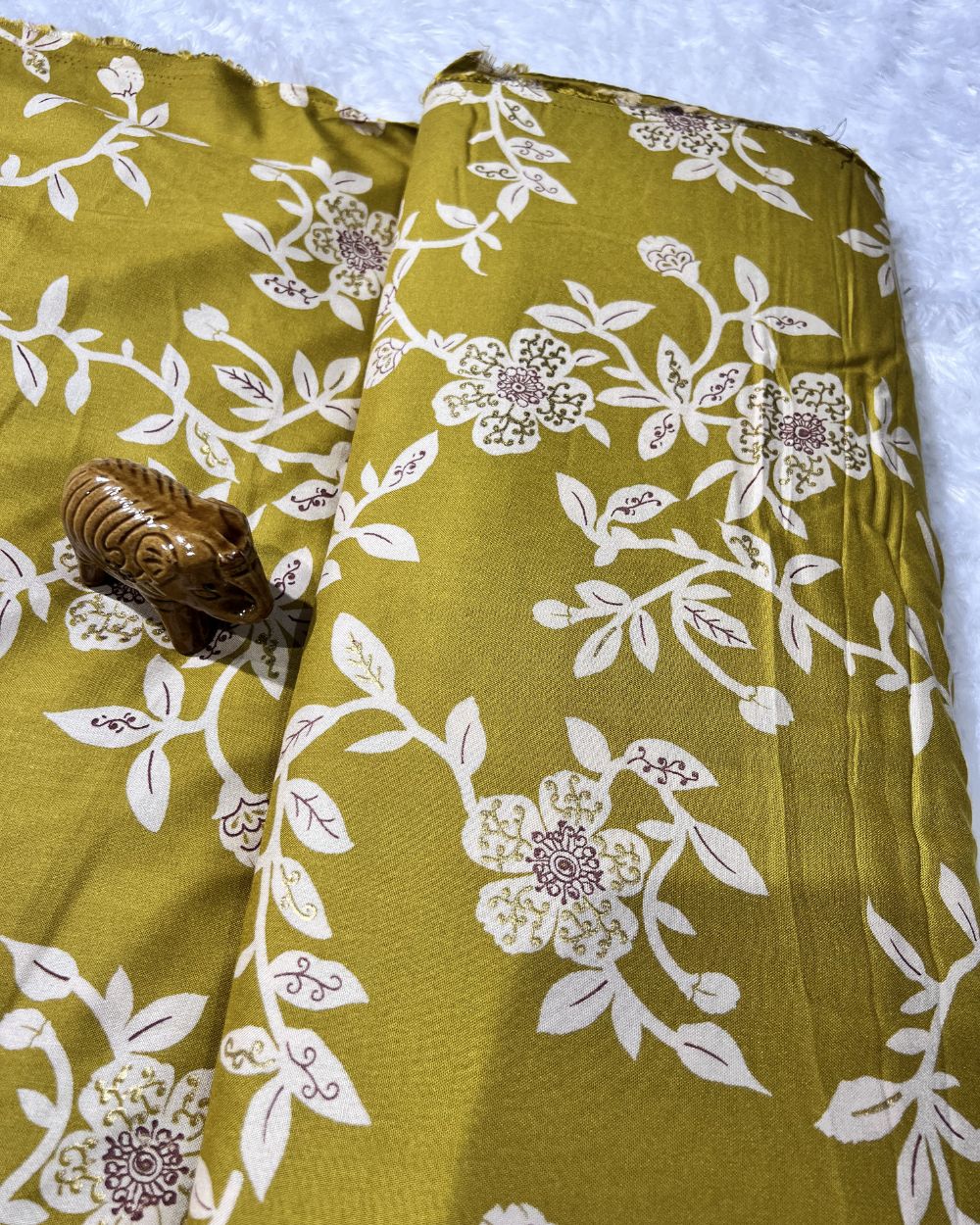Rayon Foil Print Lime Green Colour 44 Inches Width