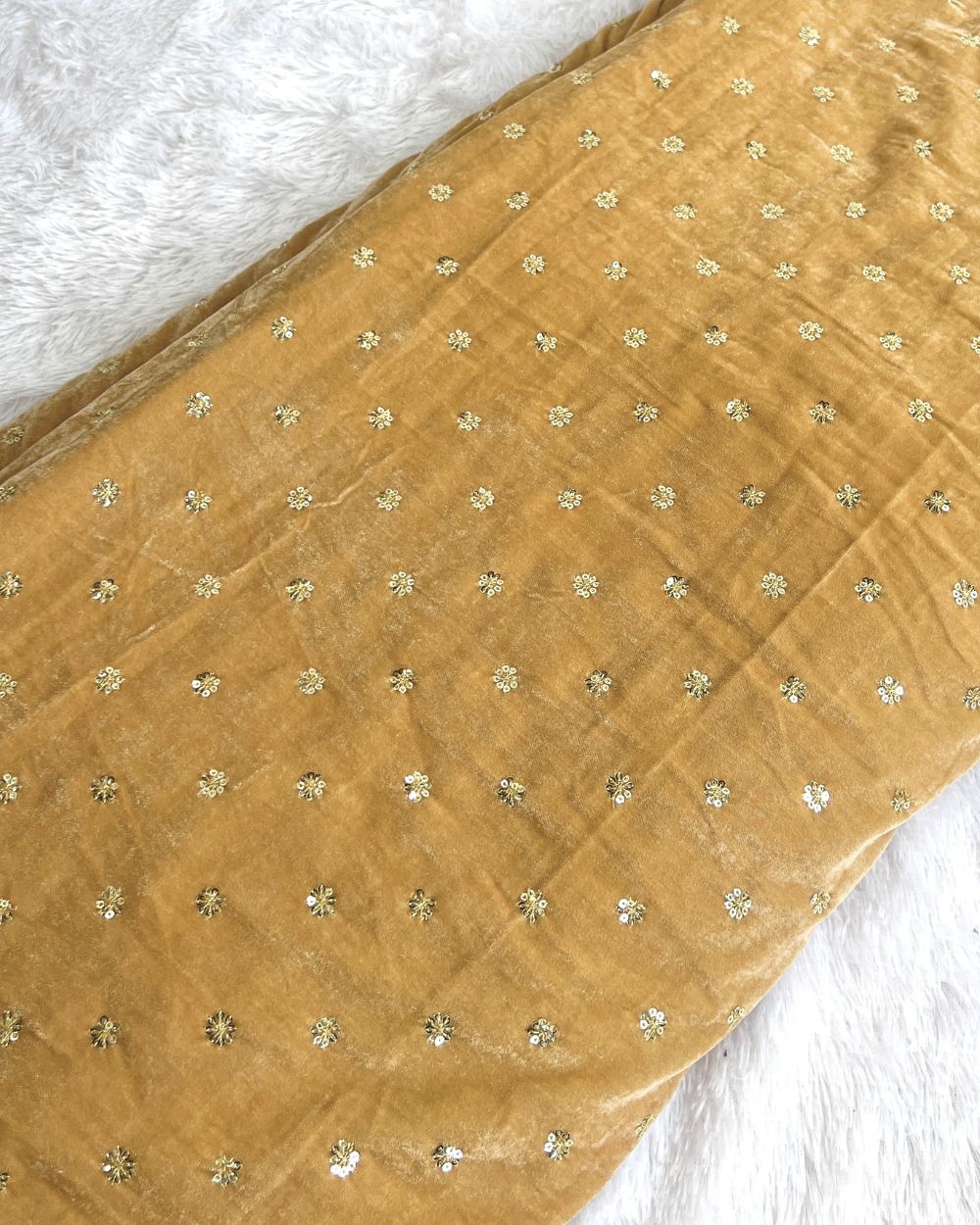 Premium Velvet Butti Work Golden Colour 44 Inches Width