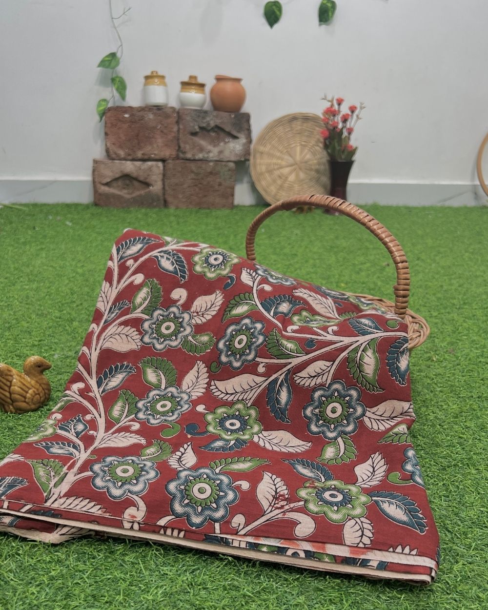 Hand Block Printed Cotton Kalamkari Maroon Colour 47 Inches Width