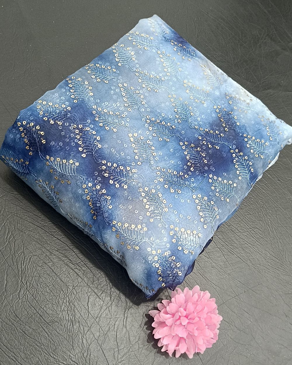 Organza Shibori Work Blue Colour 45 Inches Width