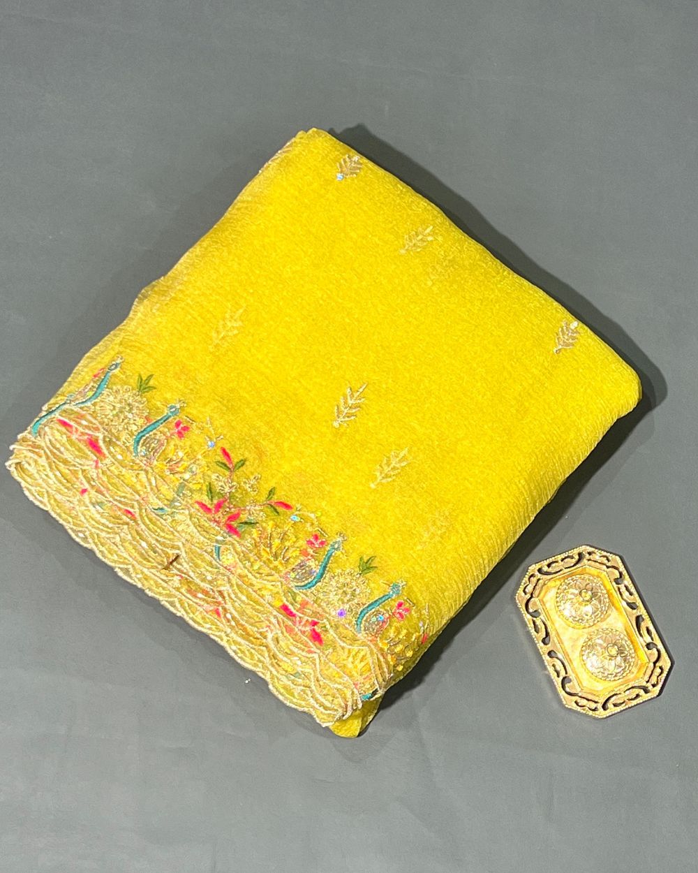 Premium Organza Crush Work Dupatta Fabric Lemon Yellow Colour 38 Inches Width