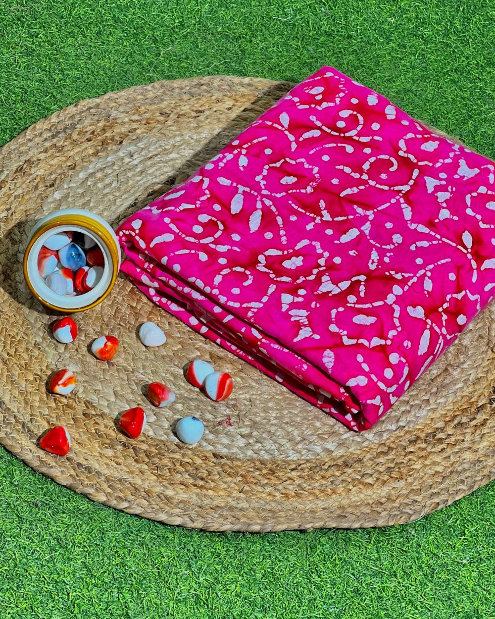 Cotton Hand Blocked Wax Batik Print Rani Pink Colour 46 Inches Width