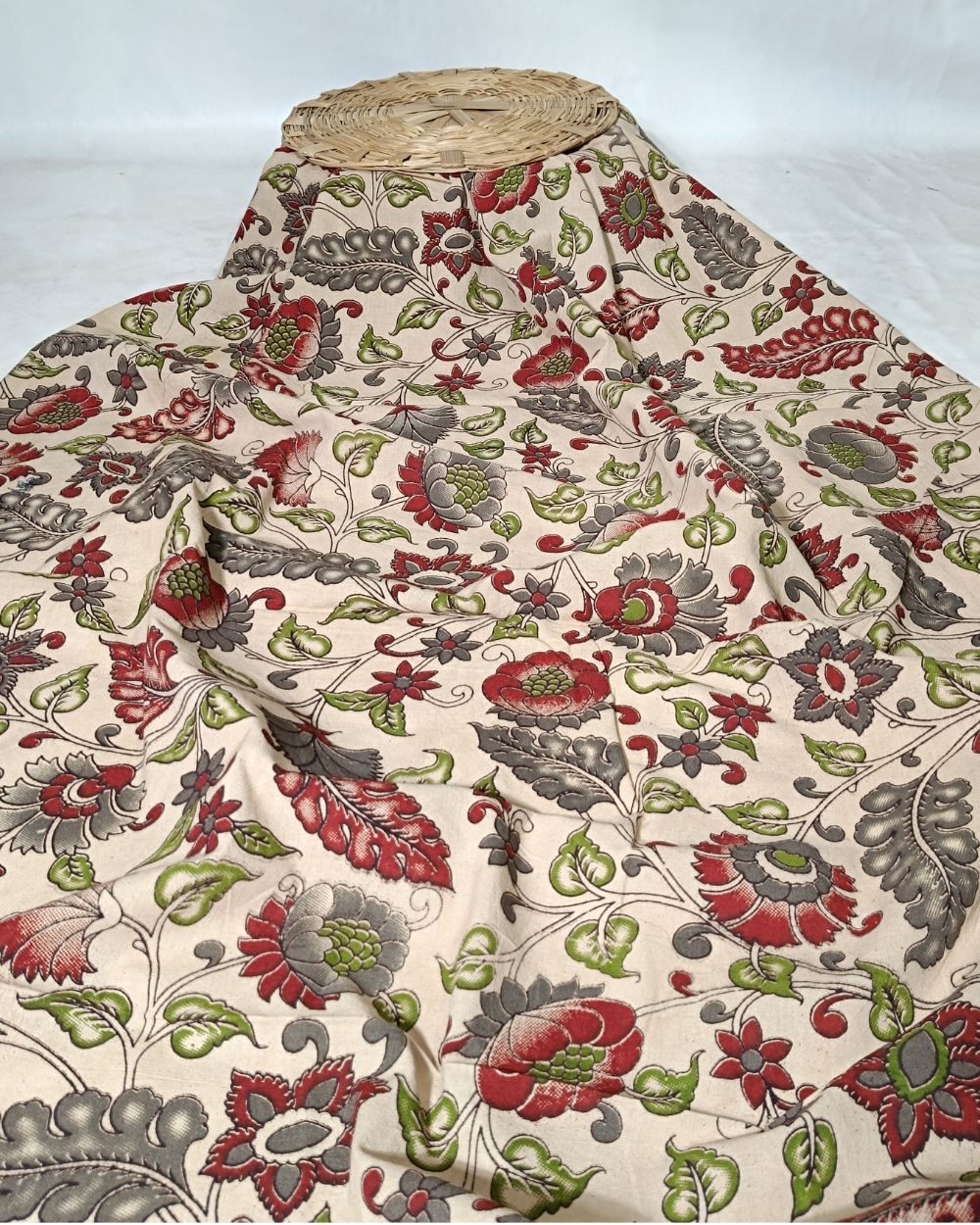 Hand Block Printed Cotton Kalamkari Cream Colour 46 Inches Width