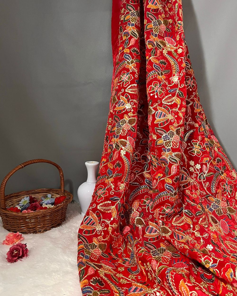 Space Silk Work Red Colour 42 Inches Width