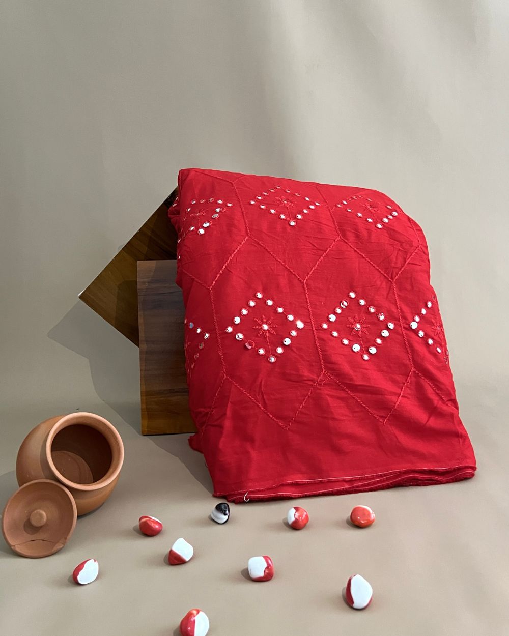 Rayon Abla Work Red Colour 44 inches width