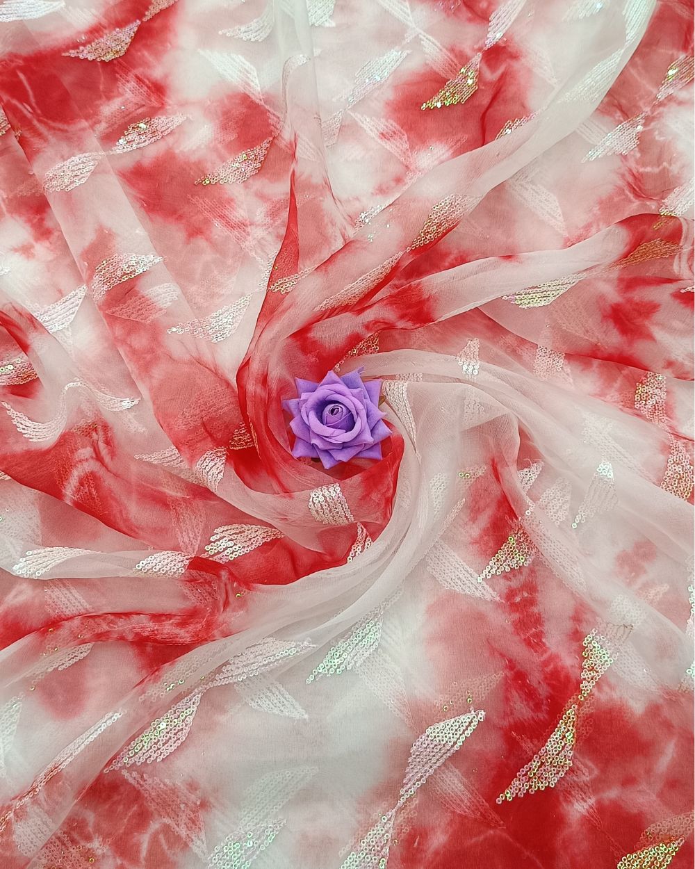 Organza Shibori Work Red Colour 44 Inches Width