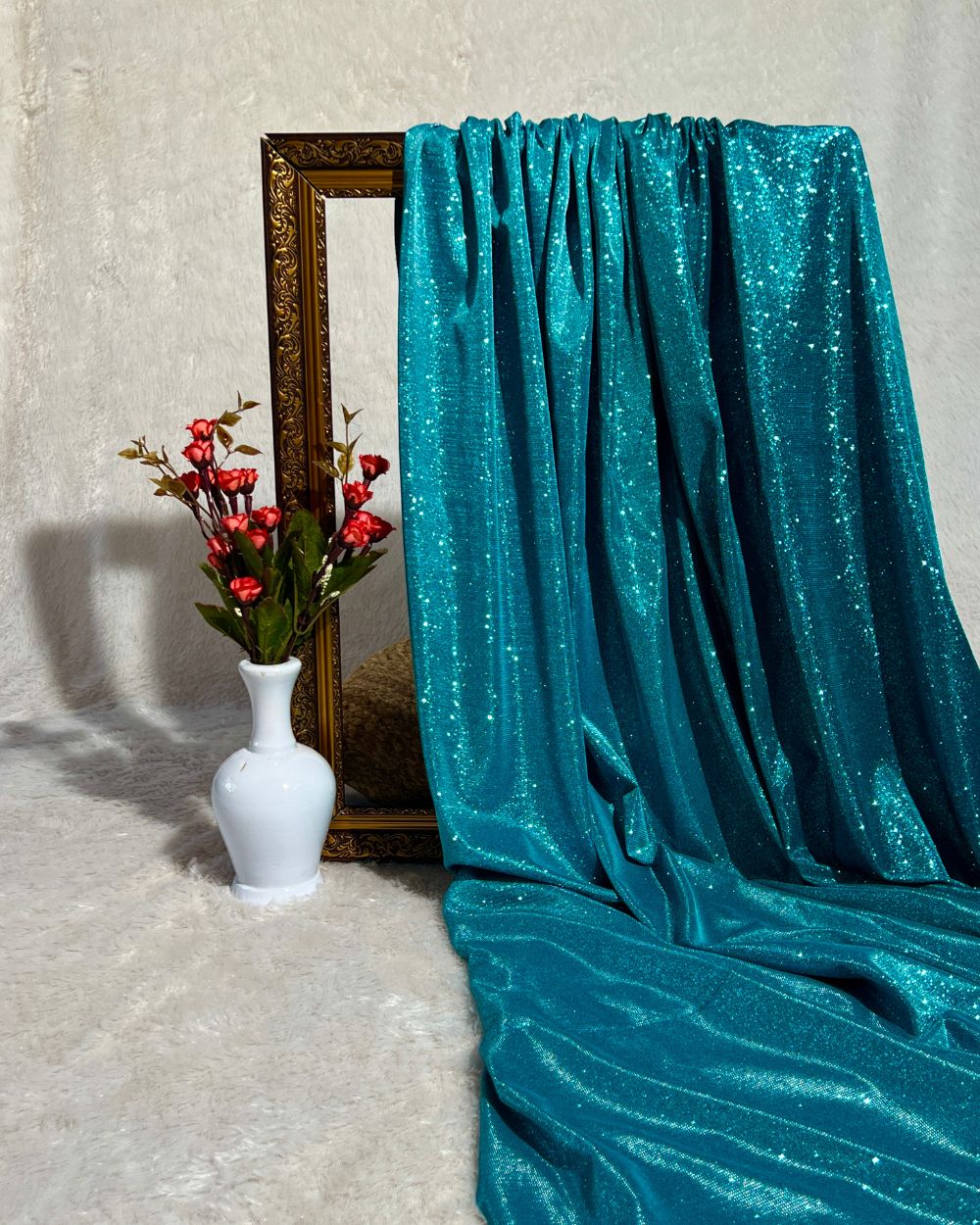 Imported Sparkle Peacock Green Dual Tone Shaded Colour 55 Inches Width