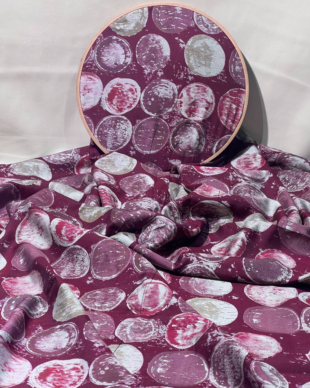 Printed Muslin (Foil) Wine Colour 44 Inches Width