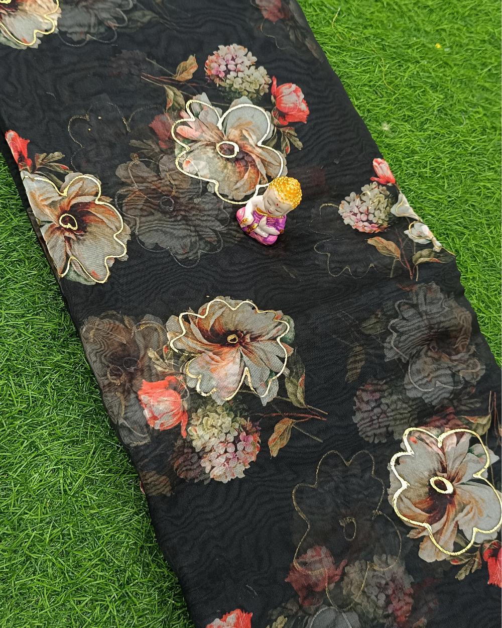 Premium Printed Organza Foil Black Colour 43 Inches Width