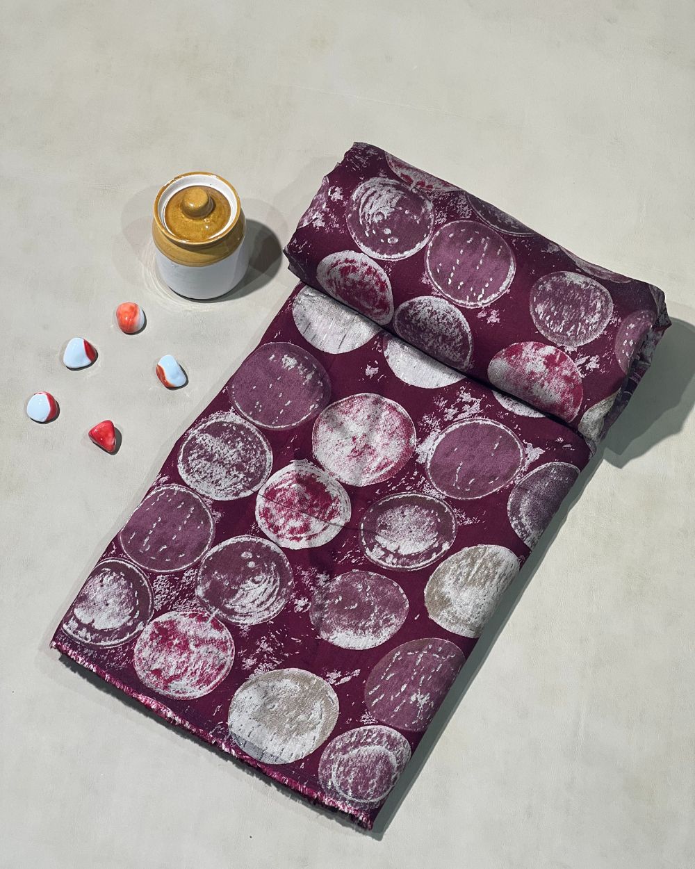 Printed Muslin (Foil) Wine Colour 44 Inches Width