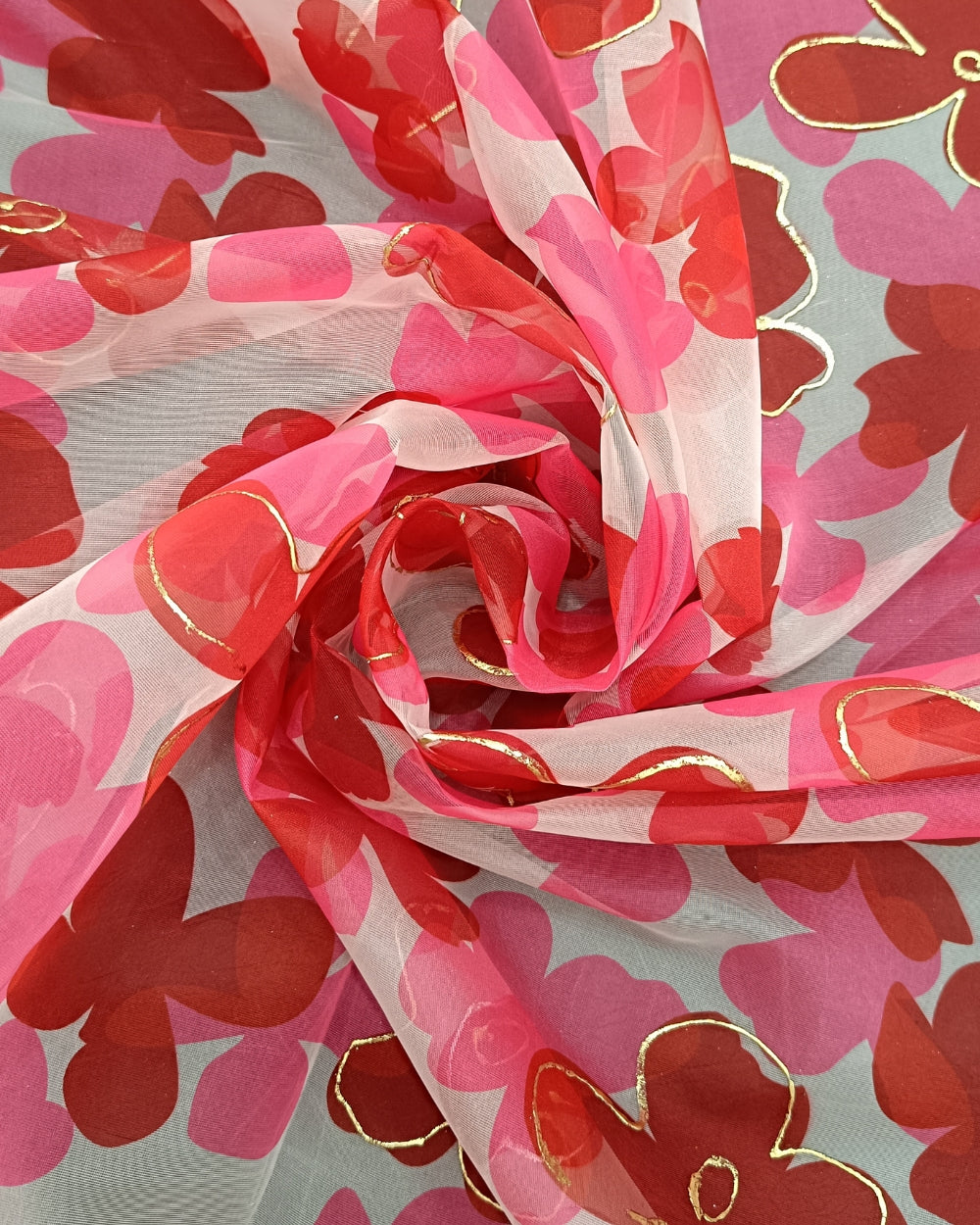 Premium Printed Organza Foil Red Colour 42 Inches Width