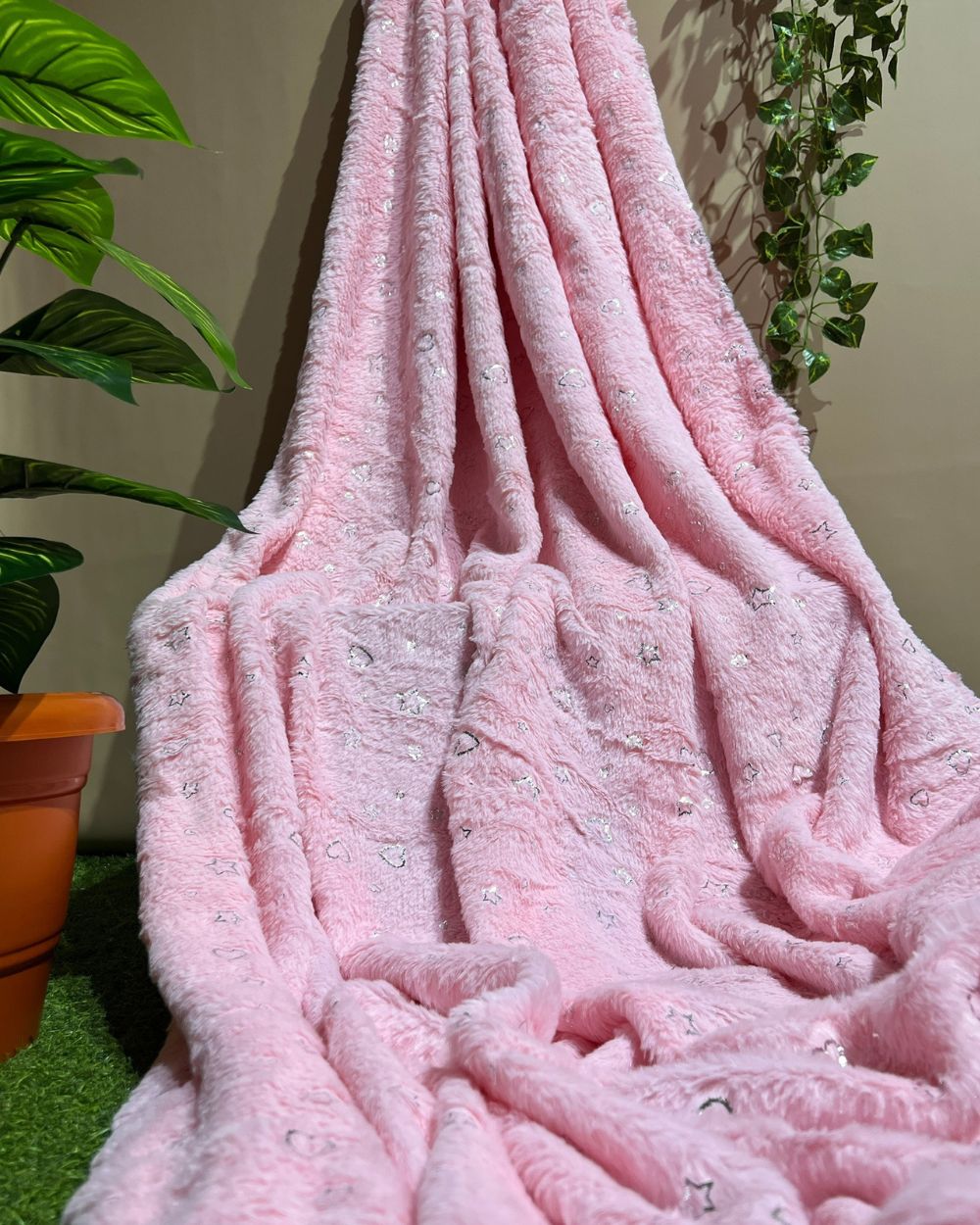 Imported Printed Foil Fur Baby Pink Colour 60 Inches Width