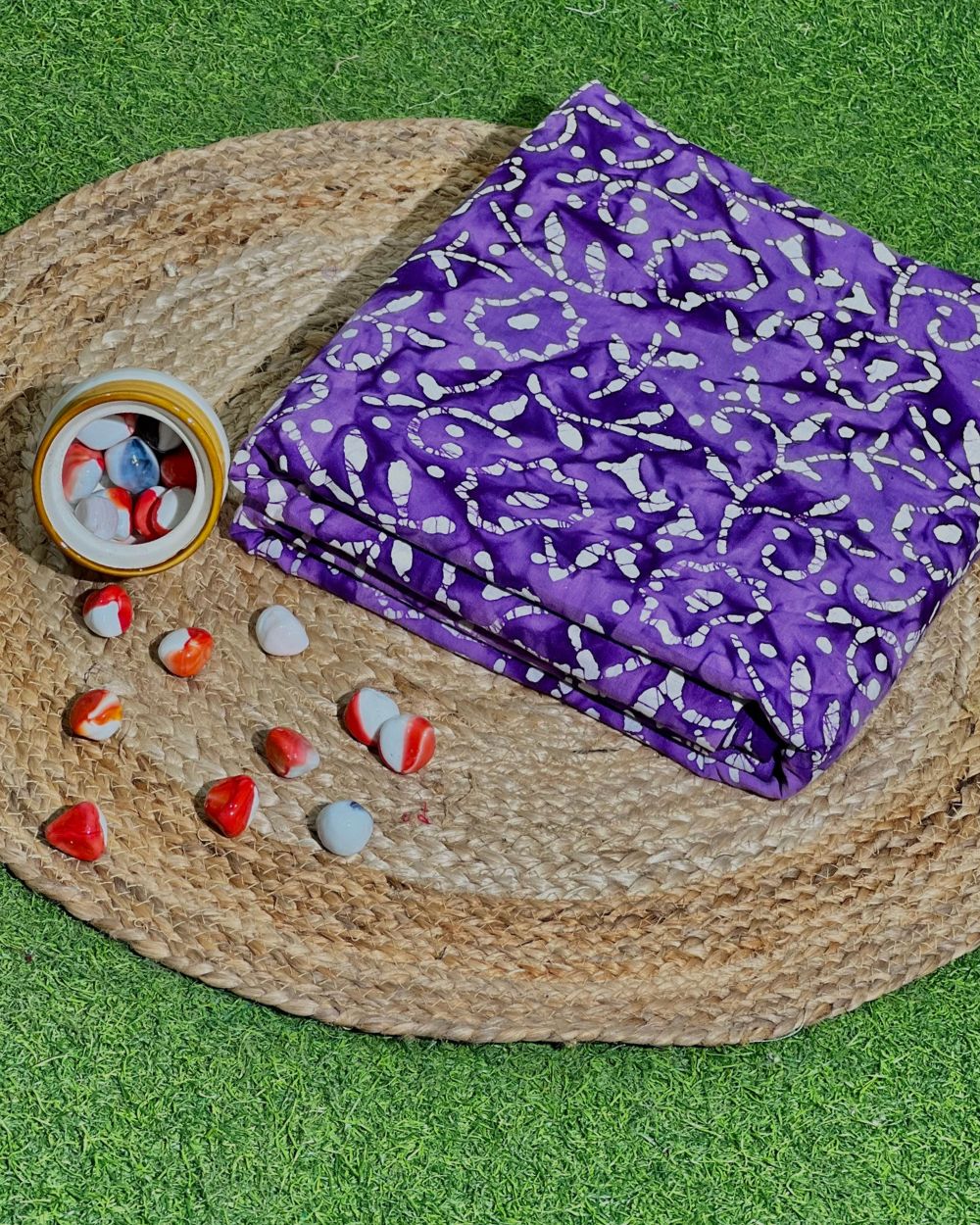 Cotton Hand Blocked Wax Batik Print Purple Colour 46 Inches Width