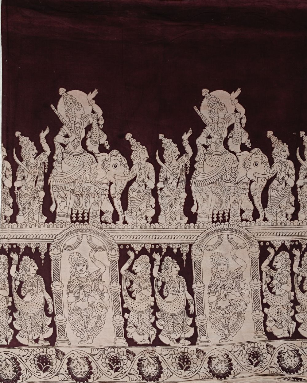 Hand Block Printed Cotton Kalamkari Dark Brown Colour 46 Inches Width