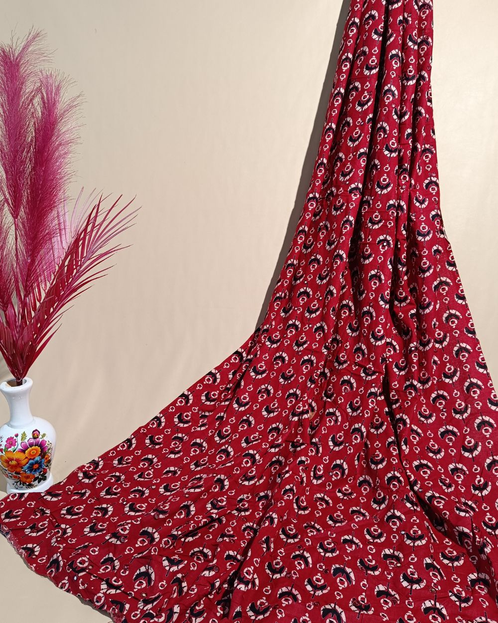 Cotton Abla Work Maroon Colour 42 Inches Width