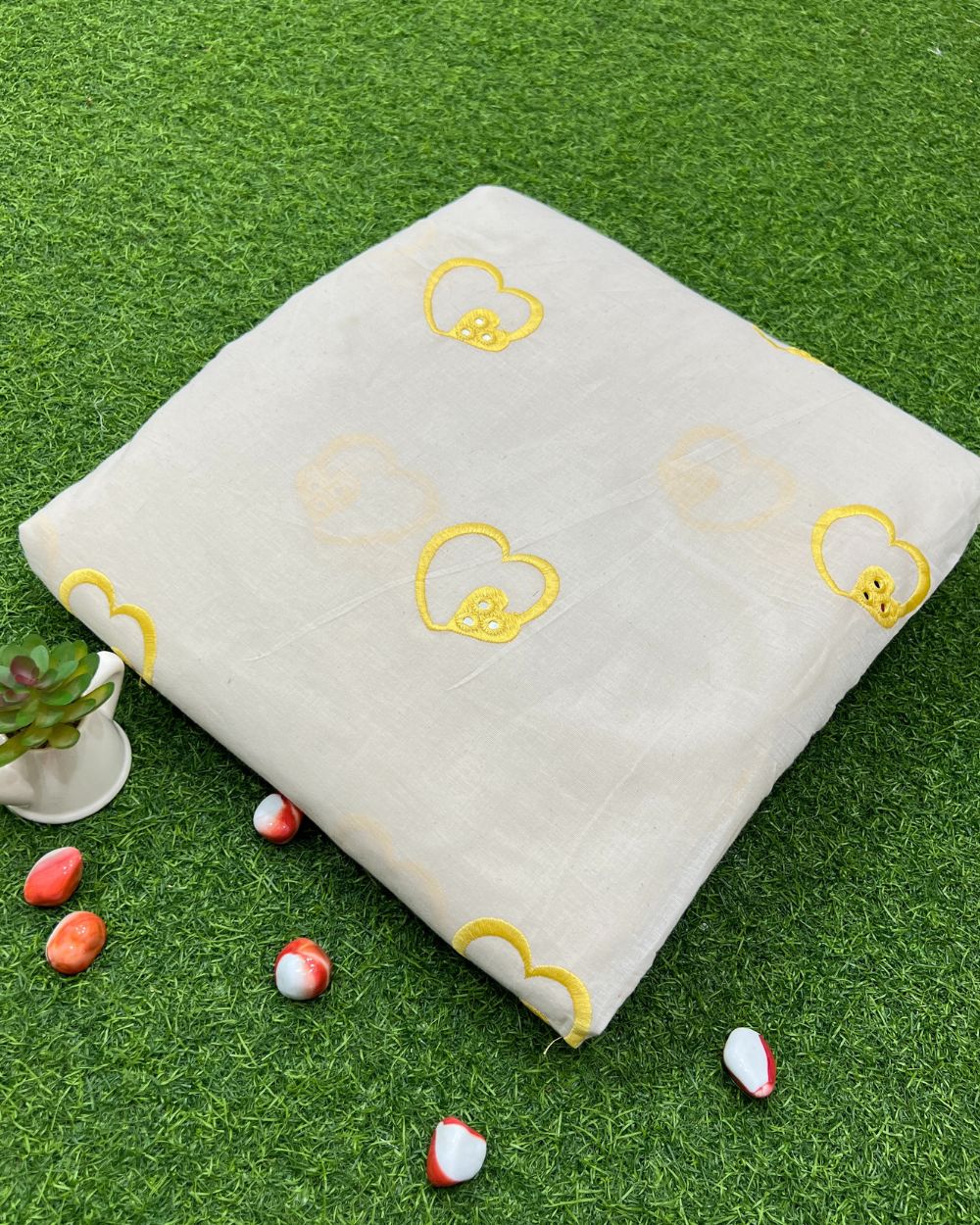 Kora Cotton Work Yellow Colour 45 Inches Width