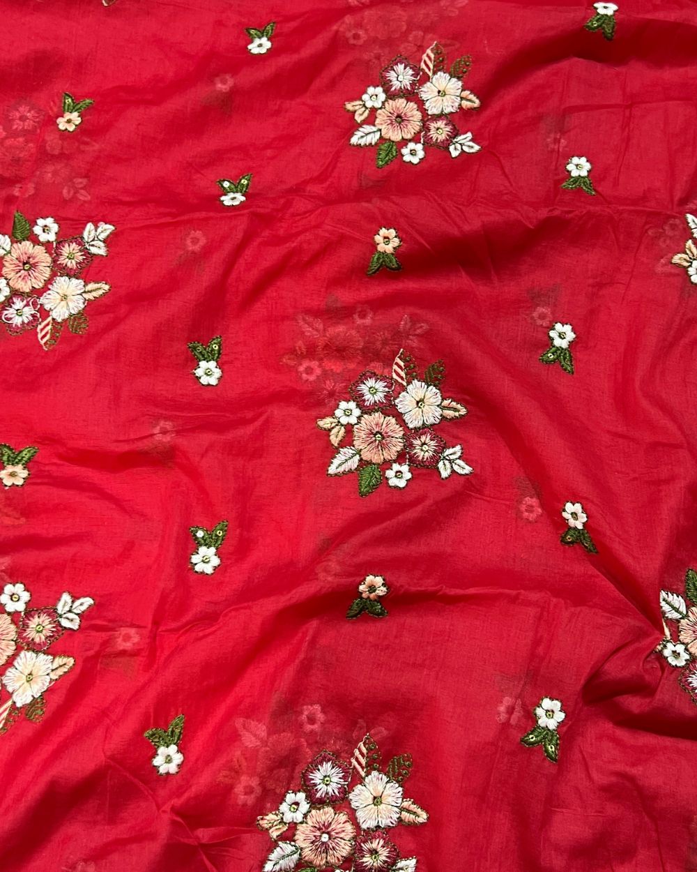 Mal Cotton with Thread Work Red Colour 42 Inches Width