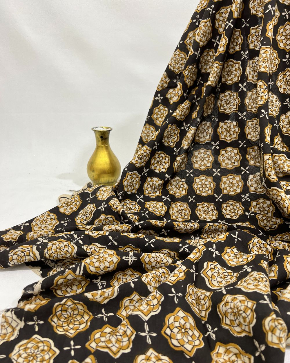 Bagru Hand Block Printed Cotton Black Colour 45 Inches Width
