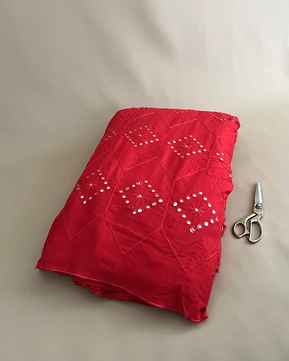 Rayon Abla Work Red Colour 44 inches width