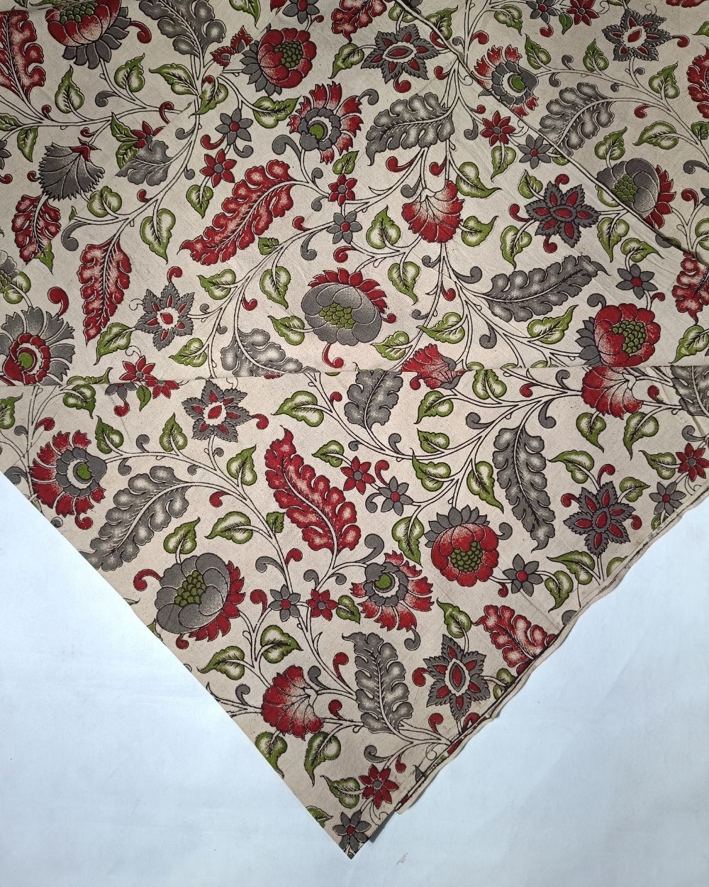 Hand Block Printed Cotton Kalamkari Cream Colour 46 Inches Width
