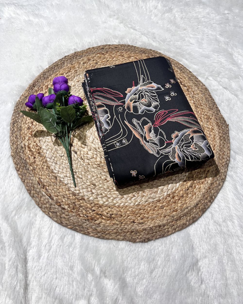 Printed Glaze Cotton Black Colour 42 Inches Width