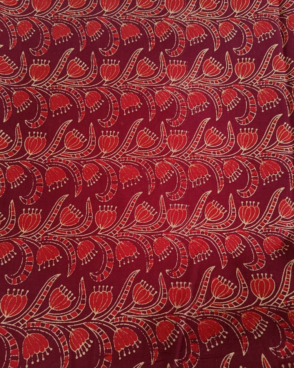 Ajrakh Cotton Natural Dye Block Printed Pinkish Red Colour 44 Inches Width