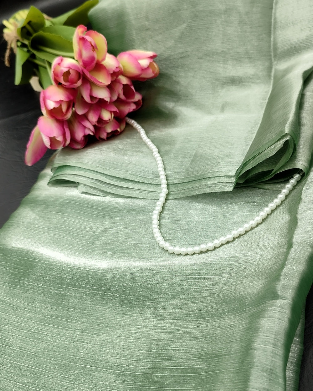 Plain Jimmy-Choo Saree Without Blouse Pastel Green Colour 45 Inches Width